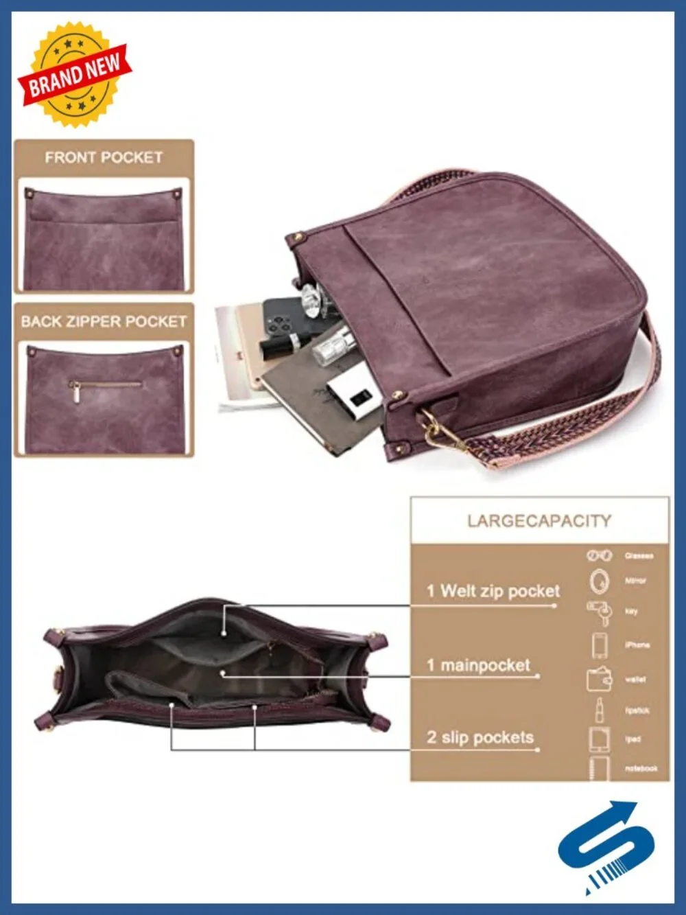 Trendy Vegan Leather Hobo Handbag with 2 Adjustable Guitar Straps Crossbody Bag